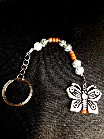 MRYart Kelebek Figürlü Kırmızı Boncuklu El Yapımı Anahtarlık