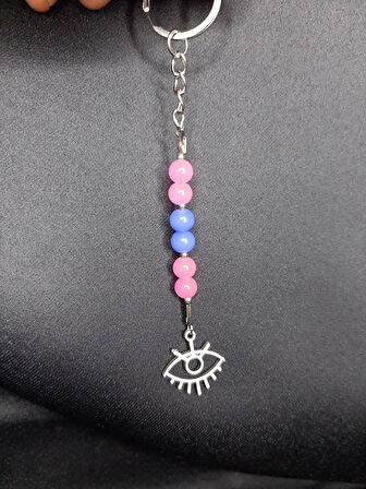 MRYart Göz Figürlü Pembe-Mavi Cam Boncuk Anahtarlık