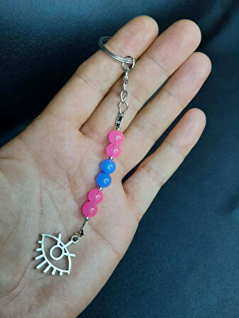 MRYart Göz Figürlü Pembe-Mavi Cam Boncuk Anahtarlık