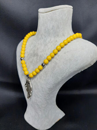 MRYart Sarı Cam Boncuk Kolye – Kız Figürlü Kolye Ucu, El Yapımı Tasarım