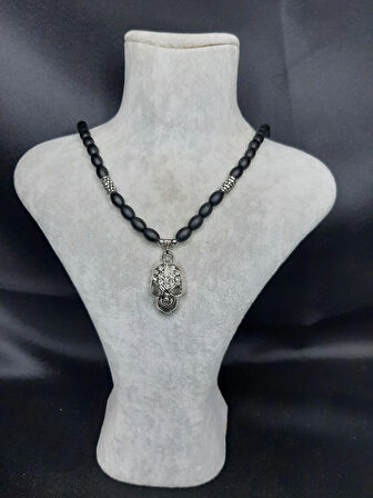 MRYart Parlak Taşlı Kafatası ve Oniks Taşı Kolye