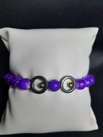 MRYart Mor Cam Boncuk Oniks Taşı Halkalar ve Sarı Boncuklu Bileklik