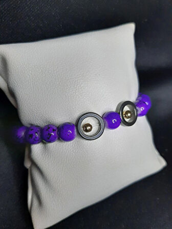 MRYart Mor Cam Boncuk Oniks Taşı Halkalar ve Sarı Boncuklu Bileklik