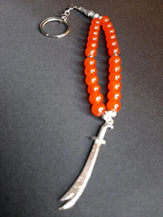 MRYart Kırmızı Cam Boncuklu Kılıç Figürlü Tesbih Anahtarlık & Çanta Aksesuarı