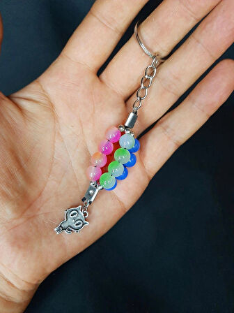 MRYart Renkli Boncuklu Kedi figürü Detaylı Anahtarlık