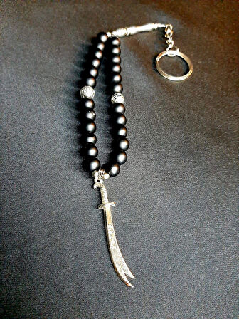 MRYart Oniks Taşlı Zülfikar Kılıç Detaylı Tesbih Anahtarlık / Çanta Süsü