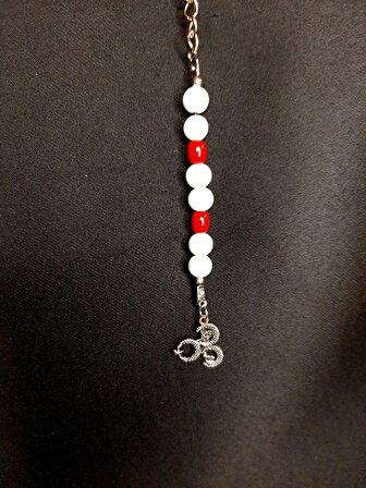 MRYart Kırmızı Beyaz Boncuklu 3 Hilal Detaylı Anahtarlık / Çanta Aksesuarı