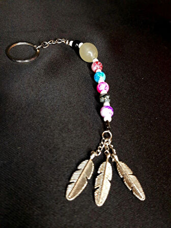 MRYart Fosforlu ve Renkli Boncuklu 3lü Tüğ Detaylı Anahtarlık / Çanta Aksesuarı