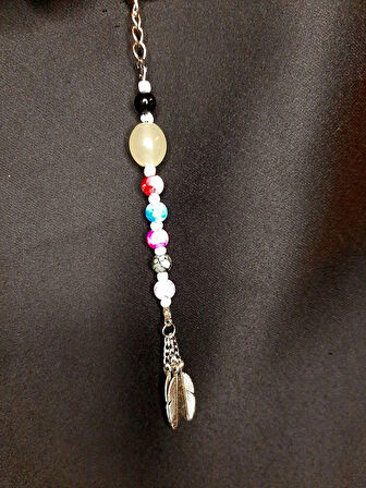 MRYart Fosforlu ve Renkli Boncuklu 3lü Tüğ Detaylı Anahtarlık / Çanta Aksesuarı