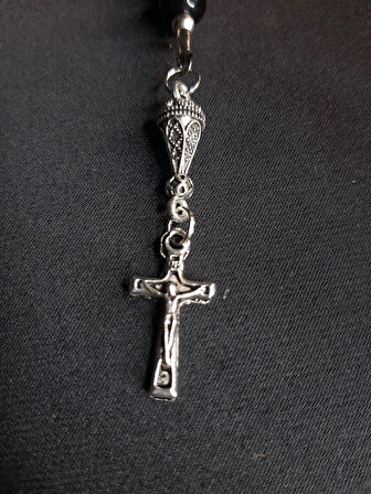 MRYart Siyah ve Kehribar Renk Boncuklu Haç Figürlü Anahtarlık