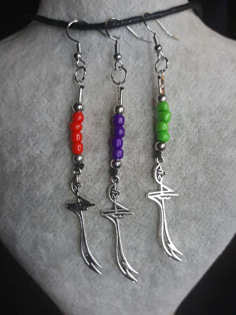 MRYart zülfikar Kılıç Detaylı Farklı Renklerde 3lü Küpe