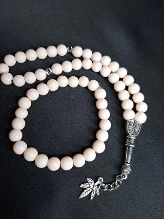 MRYart Pudra pembesi Cam Boncuk Tesbih ve Bileklik Set