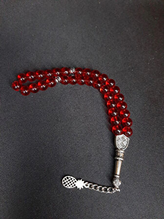 MRYart Şeffaf Kırmızı Cam Boncuk 33 lük Tesbih