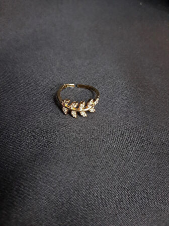 MRYart Altın Renk Yaprak Zirkon Taşlı Yüzük Ayarlanabilir