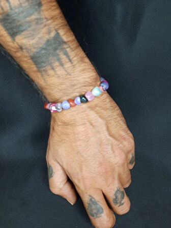 MRYart İri Kırık Akik Taşları İle Tasarlanmış Renkli Tarzların Bilekliği