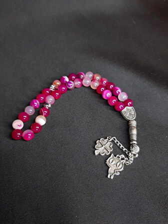 MRYart Pembe Doğal Akik Taşı Tesbih ve Bileklik Set