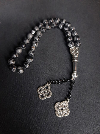 MRYart Siyah Gri Opsidyen Taşı 33lük Stil Tesbih