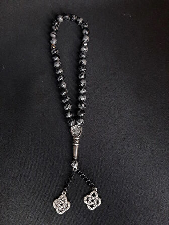 MRYart Siyah Gri Opsidyen Taşı 33lük Stil Tesbih