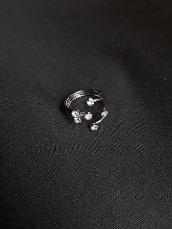 MRYart 6 Zirkon Taşlı Yüzük Gümüş Rengi Parmağınıza Zariflik Katın