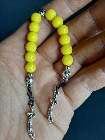 MRYart Sarı Renk Cam Boncuk ve Zülfikar Detaylı Zaza Tesbih