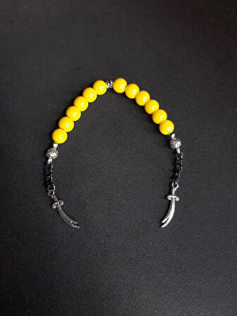 MRYart Sarı Renk Cam Boncuk ve Zülfikar Detaylı Zaza Tesbih