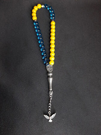 MRYart Sarı Lacivert Cam Boncuk Taraftar Tesbih Şık Tasarım