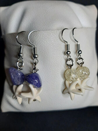 MRYart Yıldız Detaylı Doğal Taşlı 2çift li Küpe