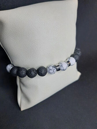 MRYart Siyah Lav Taşı ve Geanit Görünümlü Gri Taşlı Bileklik Tarz Tasarım