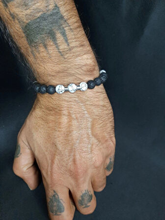 MRYart Siyah Lav Taşı ve Geanit Görünümlü Gri Taşlı Bileklik Tarz Tasarım
