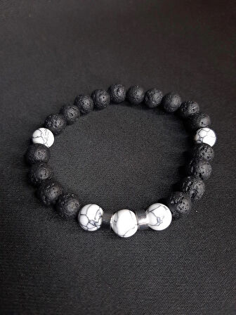 MRYart Siyah Lav Taşı ve Geanit Görünümlü Gri Taşlı Bileklik Tarz Tasarım