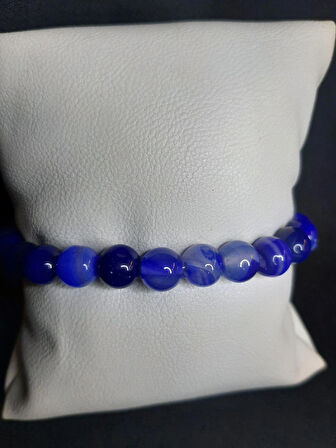 MRYart Mavi Beyaz Mix Akik Taşı Doğal Taş Bileklik Unisex