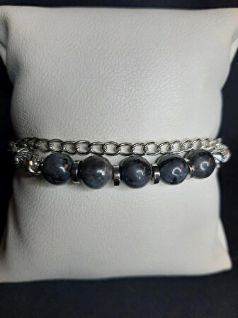 MRYart Gri Labradorit Taşı ve Metal Zincir ile Tasarlanmış Ayarlanabilir Bileklik