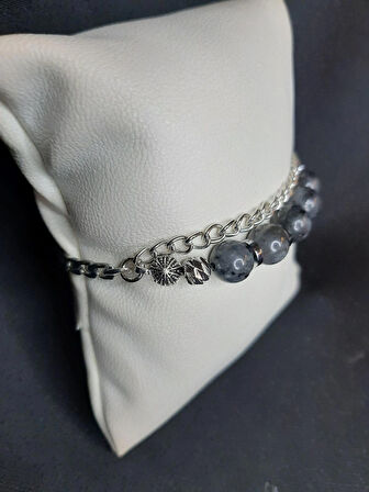 MRYart Gri Labradorit Taşı ve Metal Zincir ile Tasarlanmış Ayarlanabilir Bileklik