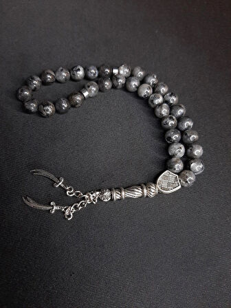 MRYart Füme Gri Tonlamalı Labraderit Taşı Zülfikar Kılıç Detaylı Tesbih Şık Tasarım