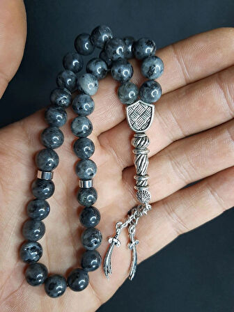 MRYart Füme Gri Tonlamalı Labraderit Taşı Zülfikar Kılıç Detaylı Tesbih Şık Tasarım