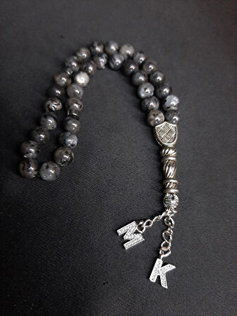 MRYart Füme-Gri Labradorit Taşı Harfli 33lük Tesbih (Sparişden Önce Harf Bilgisi Veriniz )
