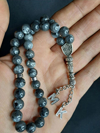 MRYart Füme-Gri Labradorit Taşı Harfli 33lük Tesbih (Sparişden Önce Harf Bilgisi Veriniz )