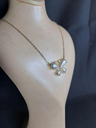 MRYart Kelebek İnci Lüks Çelik Kolye Sarı ( Paslanmaz Çelik )