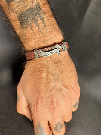 MRYart Bordo Zülfikar Suni Deri Bileklik Unisex