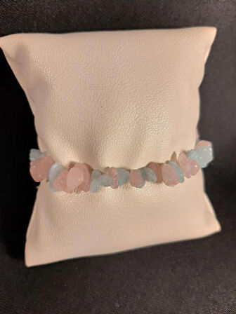 MRYart Pastel Mavi ve Pembe Kırık Akik Doğal Taş Bileklik
