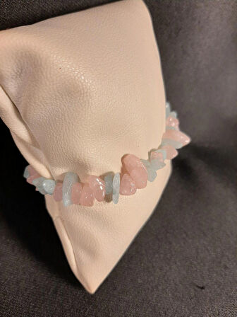 MRYart Pastel Mavi ve Pembe Kırık Akik Doğal Taş Bileklik