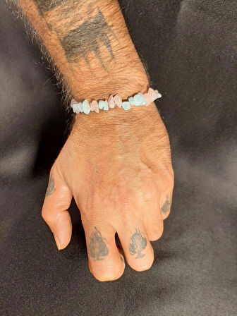 MRYart Pastel Mavi ve Pembe Kırık Akik Doğal Taş Bileklik