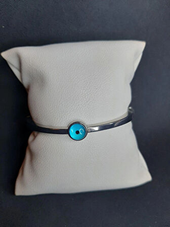 MRYart Gümüş Renk Nazar Göz Taşlı Kelepçe Bileklik