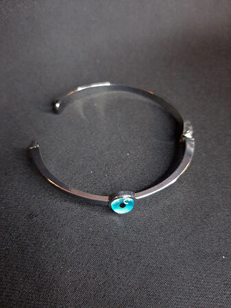 MRYart Gümüş Renk Nazar Göz Taşlı Kelepçe Bileklik