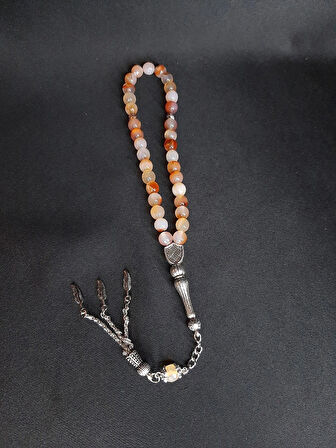 MRYart Bej Renk Şık Tasarım Akik Taşı Tesbih