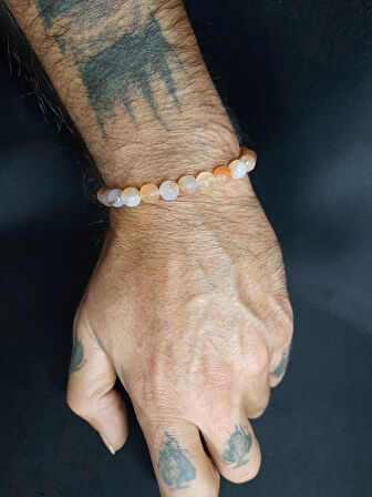 MRYart Bej Renk Doğal Taş Akik Taşı Bileklik Unisex