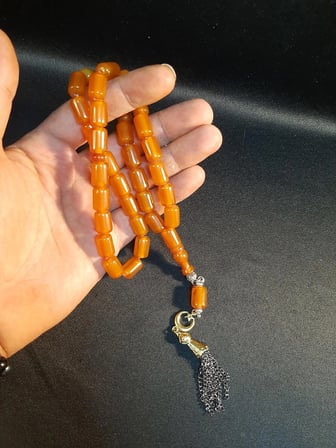 MRYart Turuncu Renk Büyük Boy Kesme Sıkma Kehribar 33 lük Tesbih