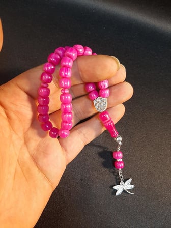MRYart Mor Renk Sıkma Kehribar 33 lük Tesbih 8mm