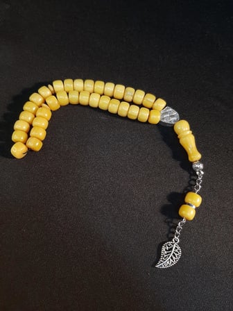 MRYart Sarı Renk Sıkma Kehribar 33lük Tesbih 8mm