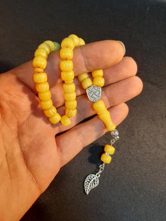 MRYart Sarı Renk Sıkma Kehribar 33lük Tesbih 8mm